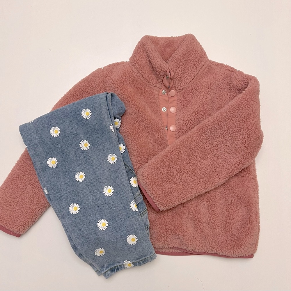 Girl Fleece + Floral Pants Outfit